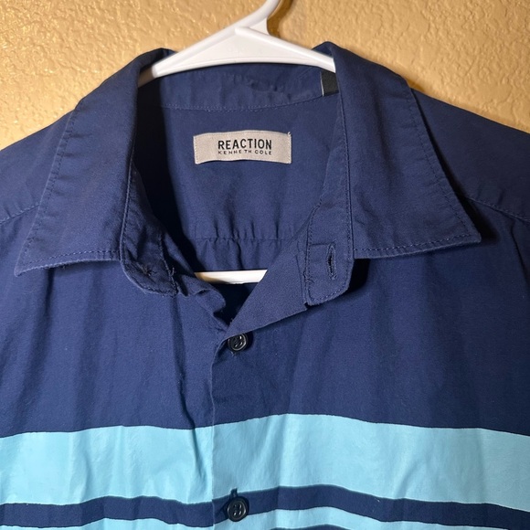 Kenneth Cole Reaction Navy Shirt with Light Blue Stripes - Picture 3 of 4